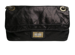 Perforated Drill Medium Classic Flap Bag, Leather, Black, DB, 12105557, 3*